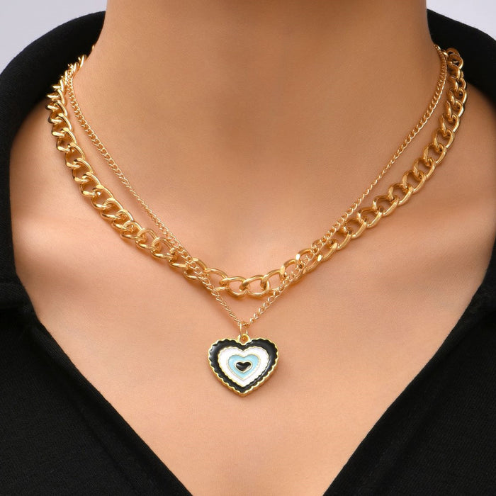 Jewelry WholesaleWholesale double-layer Bagua oil dripping metal clavicle Necklace JDC-NE-YeB001 Necklaces 烨贝 %variant_option1% %variant_option2% %variant_option3%  Factory Price JoyasDeChina Joyas De China