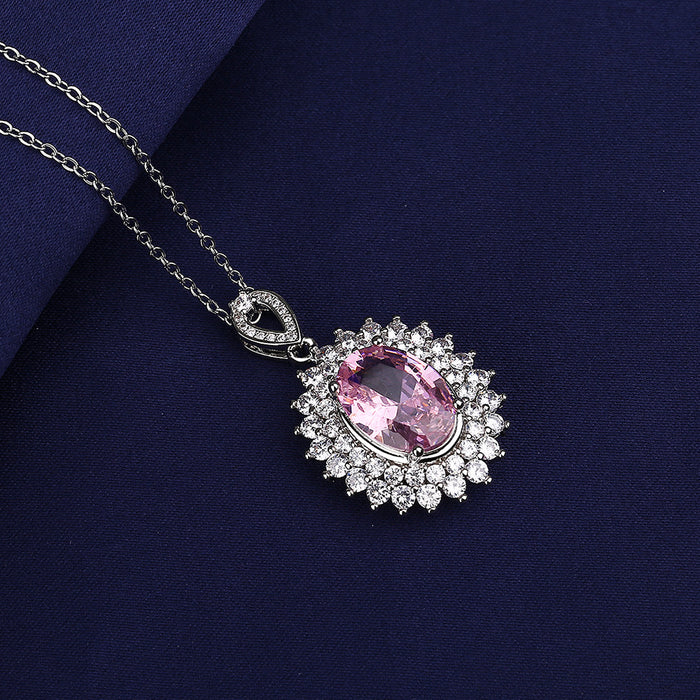 Collar al por mayor de cobre encenado la forma del huevo de diamante rosa collar de girasol de circonio jdc-ne-blx065