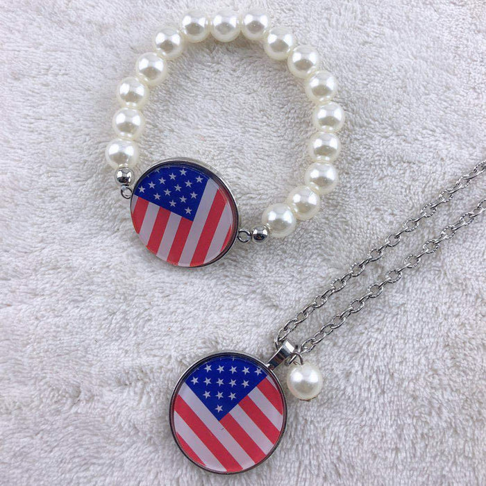 Vente en gros 4 juillet Jour de l'indépendance Collier en alliage American Flag Bracelet Keynchain Set MOQ≥2 JDC-BT-ZHIY001