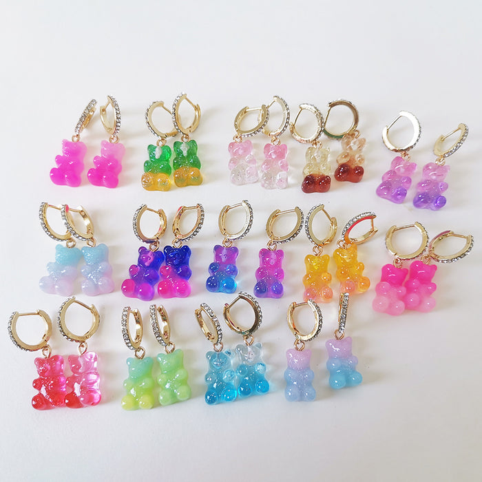 Wholesale Earring Copper Resin Gradient Bear Candy Earring MOQ≥2 JDC-ES-Yida025