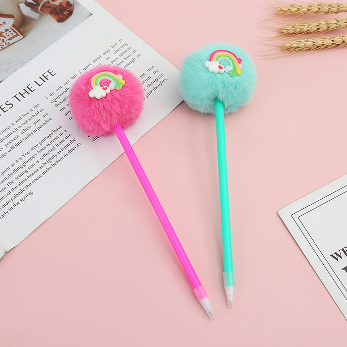 Wholesale Cartoon PU Rainbow Pony Plush Plastic Ballpoint Pen JDC-BP-JT007