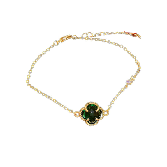 Wholesale Bracelet Copper Zircon Emerald Four Petal Flower Bracelet MOQ≥2 JDC-BT-WeiM007