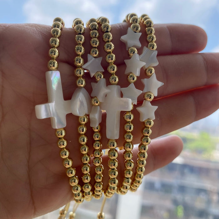 Wholesale Bracelet Copper Beads Deep Sea Shell Cross Star Love Hand Beaded MOQ≥2 JDC-BT-QiQi006