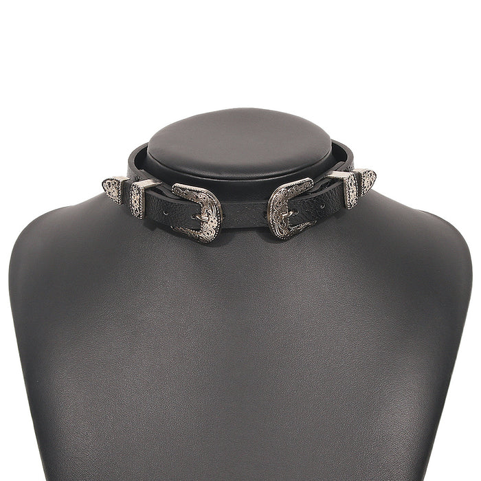 Wholesale Necklace Zinc Alloy Personality Corset Leather Necklace Metal Buckle JDC-NE-Qiandi004