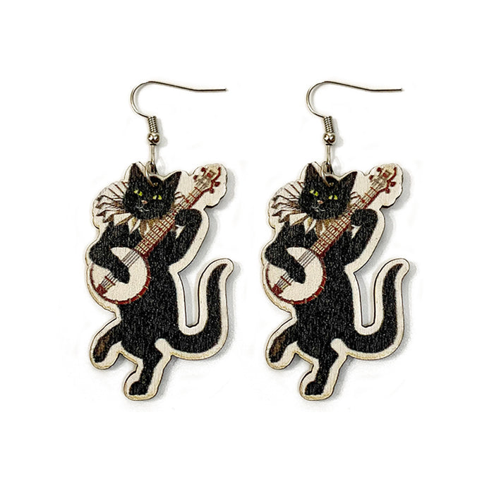 Wholesale Earring Wood Halloween Ghost Black Cat Pumpkin Earrings 2 pairs JDC-ES-Qunyi007