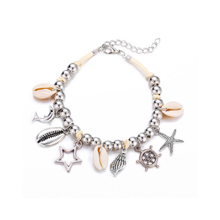 Wholesale Creative Conch Metal Shell Pendant Dolphin Fishtail Anklet JDC-AS-GSHR002