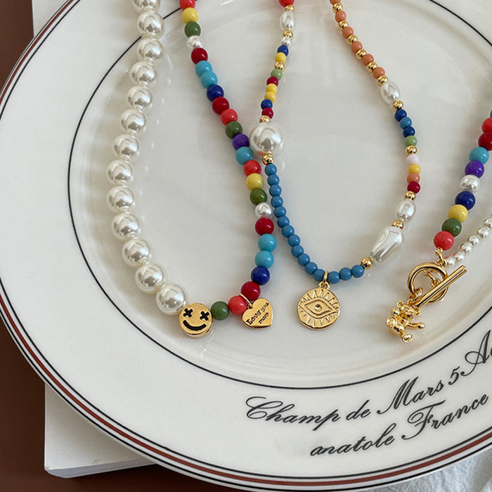 Wholesale Necklace Rice Beads Rainbow Beaded Smiley Clavicle Chain JDC-NE-WanS004