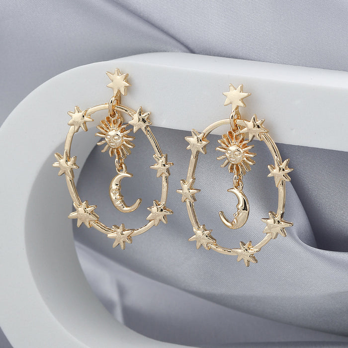 Wholesale Earrings Alloy Sun Star Moon Pendant Earrings MOQ≥2 JDC-ES-Yida016
