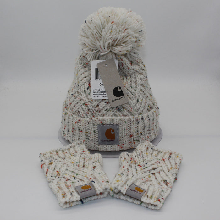 Wholesale Hat Acrylic Pom Knit Fingerless Gloves 2 Piece Set MOQ≥2 (F) JDC-FH-QCL009