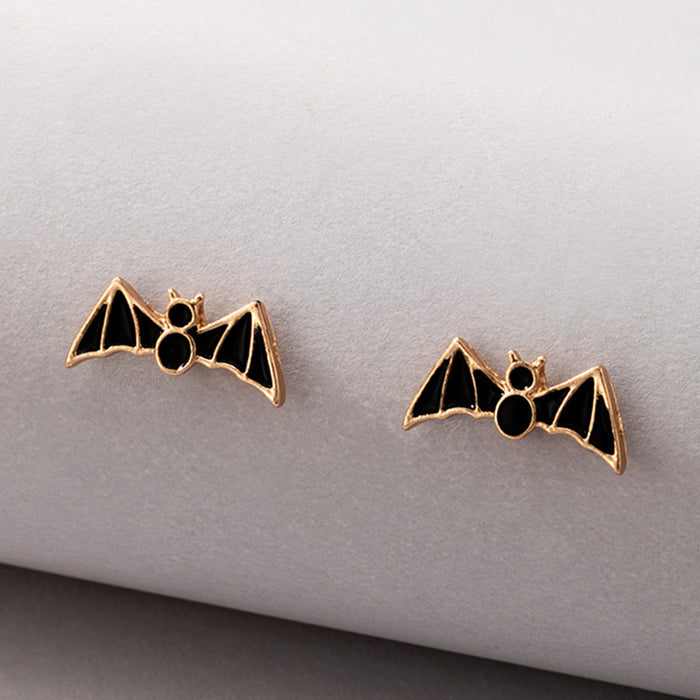 Wholesale Earring Alloy Ceramic Halloween Black and White Spider Bat Stud Earrings JDC-ES-MOM023