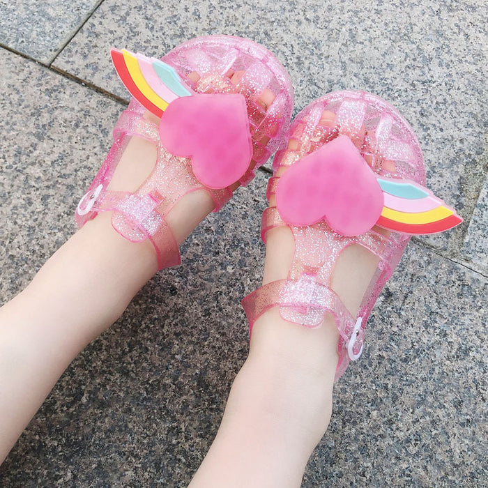 Wholesale summer small and medium girls Baotou jelly slippers JDC-SD-XinZ004