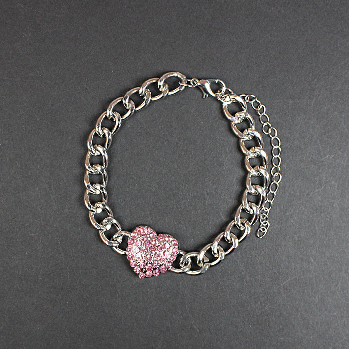 Wholesale Bracelet Metal Pink Diamond Love Ring Earring Set JDC-BT-QianT002