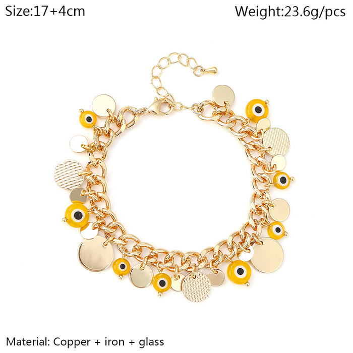 Wholesale Bracelet Copper Gold Disc Devil's Eye MOQ≥2 JDC-BT-ChenG014