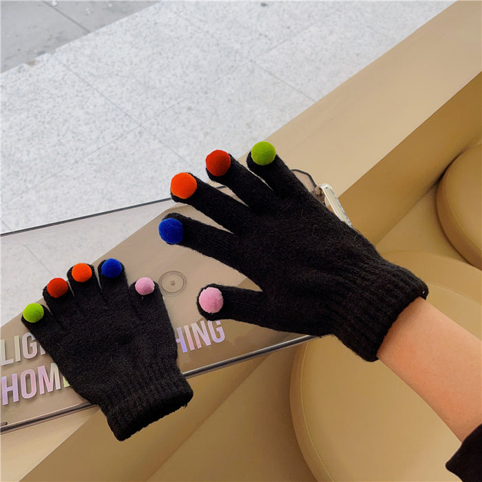 Wholesale Gloves Acrylic Colorful Plush Balls Cute Knitted Warm JDC-GS-HuiT003