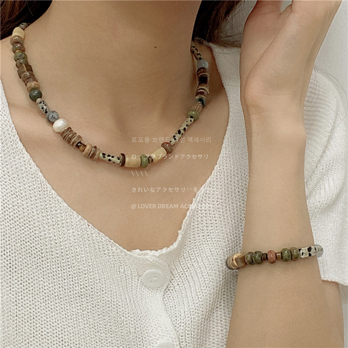 Wholesale Bracelet Stone Beaded Wood Freshwater Pearl Necklace JDC-BT-LFM003