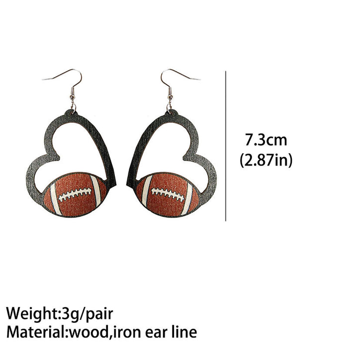 Wholesale Earrings Wooden Heart Shaped Hollow Soccer Volleyball Basketball 2 Pairs JDC-ES-HeYi079
