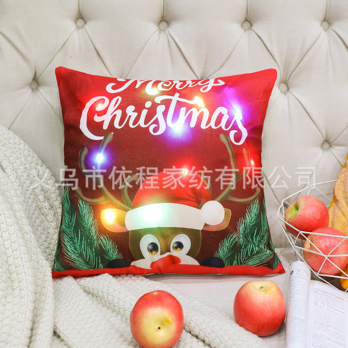 Wholesale Christmas LED Lights Short Plush Printed Pillowcase JDC-PW-Yichen020