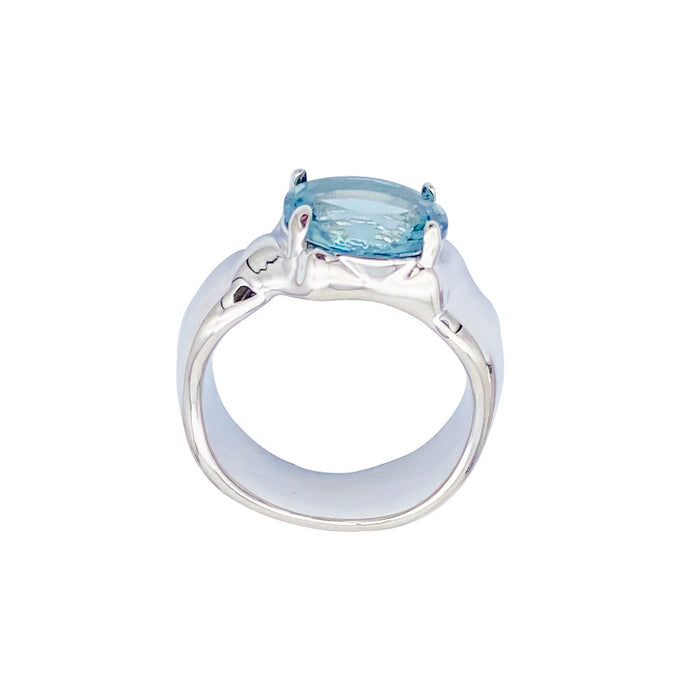 Wholesale Ring Brass Blue Gemstone Ring JDC-RS-QMen002