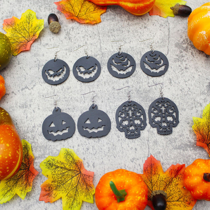 Wholesale Earrings PU Halloween Pumpkin Bat Cutout MOQ≥2 JDC-ES-Tianpi001