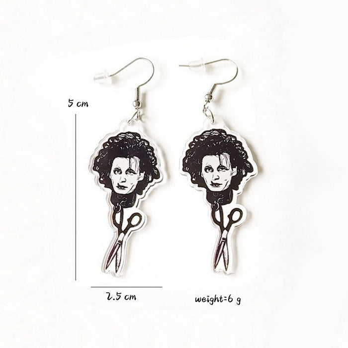 Wholesale Earrings Acrylic Retro Printing Cartoon Character Scissor Hands JDC-ES-Xuep082