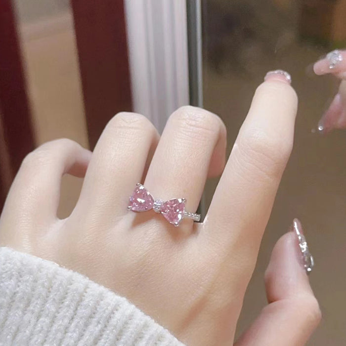 Wholesale Pink Bow Open Ring JDC-RS-Baiyue002