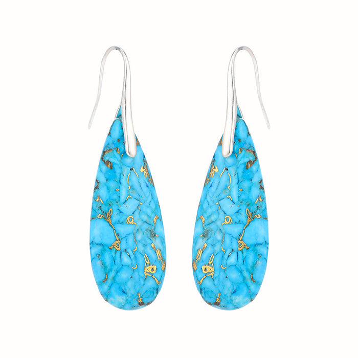 Wholesale drop shaped stone earrings boho turquoise MOQ≥3 JDC-ES-QiuX007