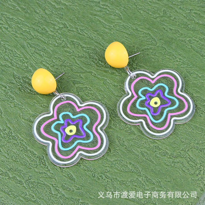 Wholesale Small Fresh Earrings Asymmetric Acrylic Embossed Printed Flowers MOQ≥2 JDC-ES-DUAI026