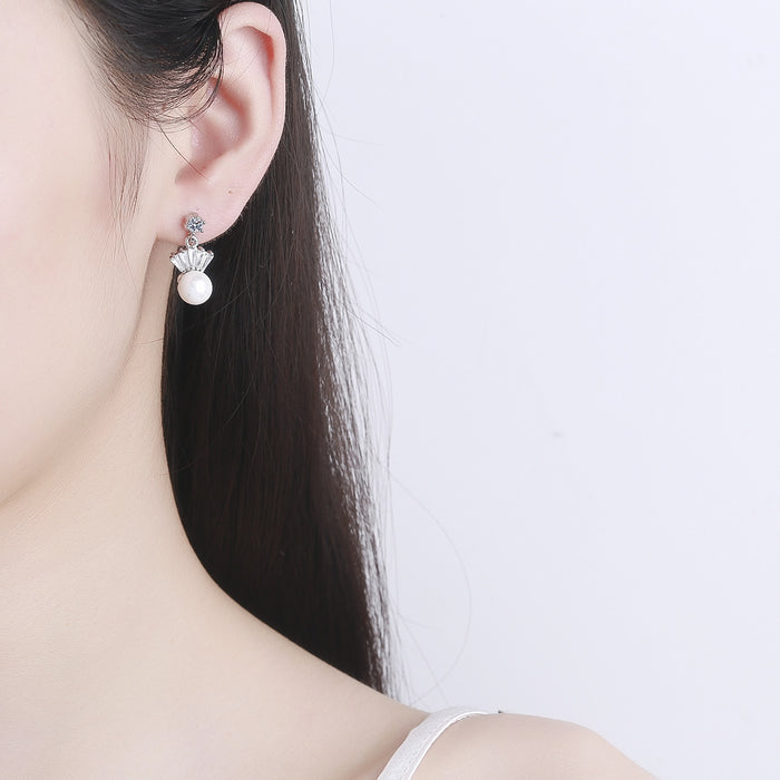 Wholesale Crown Pearl Zircon Copper Earrings JDC-ES-BLX079