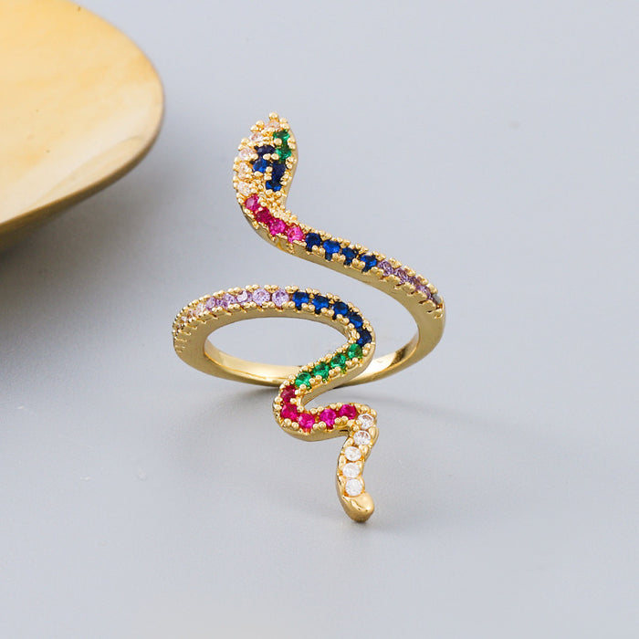 Wholesale Brass Gold Plated Zircon Snake Ring MOQ≥2 JDC-RS-JingY001