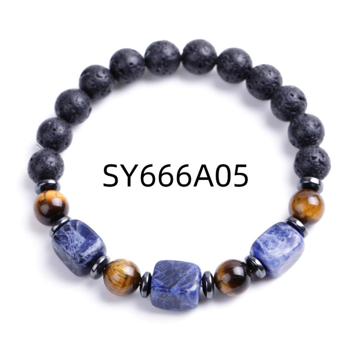 Wholesale Volcanic Stone Bracelet Square Agate Tiger Eye Beads MOQ≥2 JDC-BT-XIUHAO003
