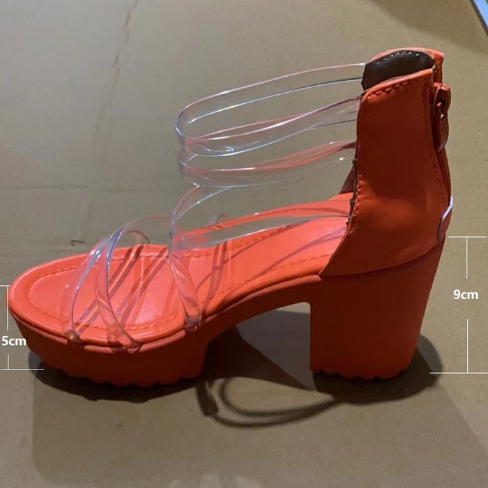 Wholesale summer transparent platform sandals casual high heel fish mouth shoes MOQ≥2 JDC-SD-JuHong005