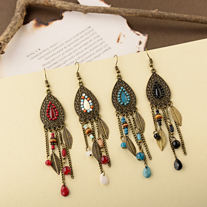 Wholesale earrings alloy boho style tassel dripping oil MOQ≥2 JDC-ES-DuoW004