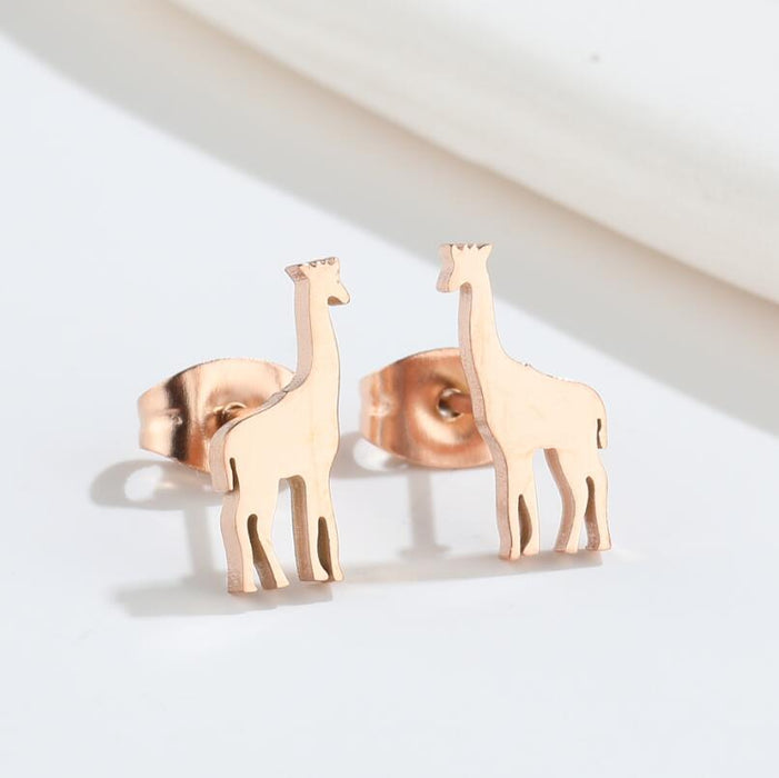 Wholesale Earrings Titanium Steel Cute Giraffe Stud Earrings JDC-ES-JS013