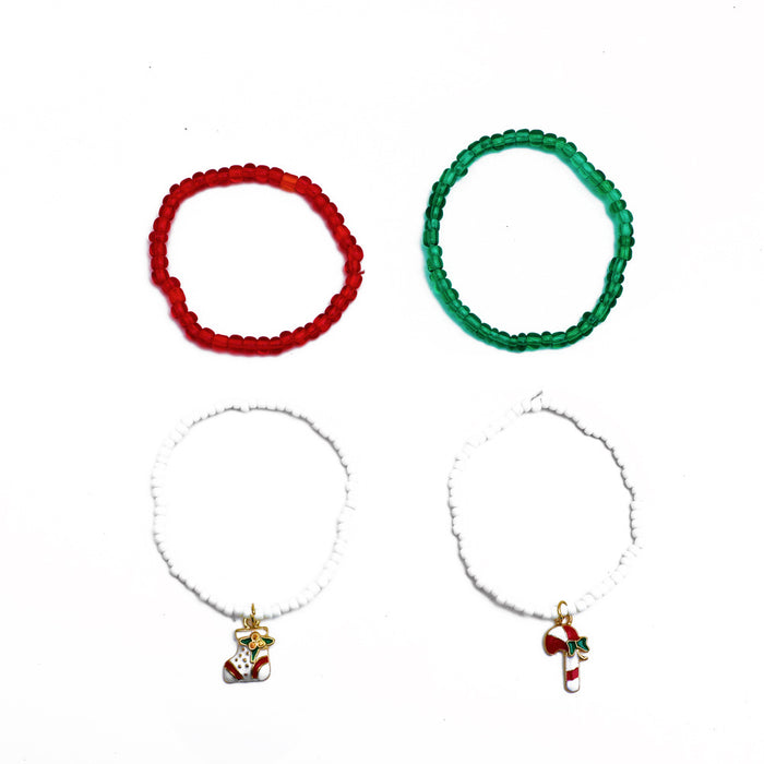 Wholesale Christmas Cane Bracelet Set Colorful Rice Beads JDC-BT-D088