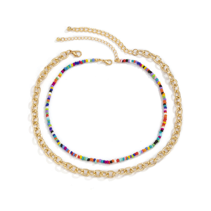 Wholesale Contrast Color  Beaded Necklace Simple Bohemian Style JDC-NE-GSXR062