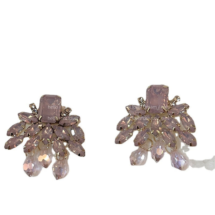 Wholesale Clear Rhinestone Tassel Earrings Macaron Pink JDC-ES-Lfm011
