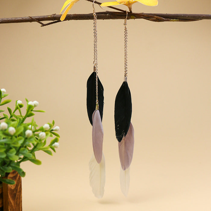 Wholesale Earrings Feather Color Long Multilayer JDC-ES-Yuhong010