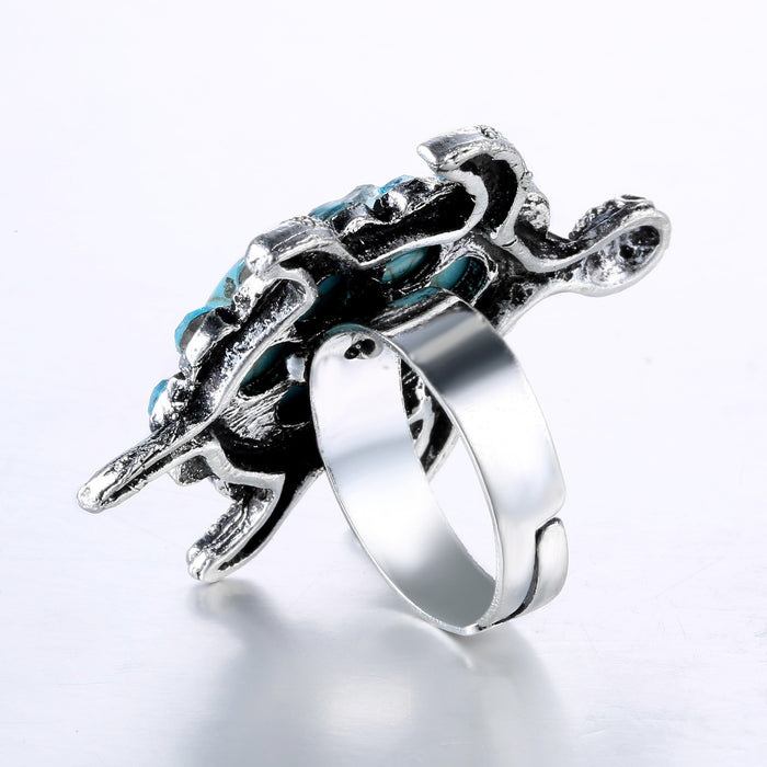 Wholesale Turtle Turquoise Alloy Ring MOQ≥2 JDC-RS-Haobiao001