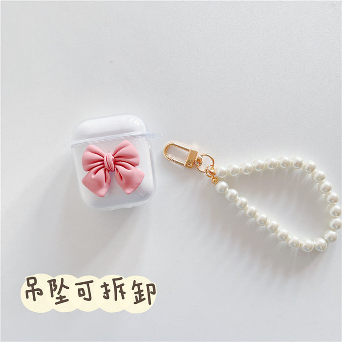 Wholesale Earphone Shell TPU Bow Pearl Chain Protective Cover MOQ≥2 JDC-EPC-HXiang005