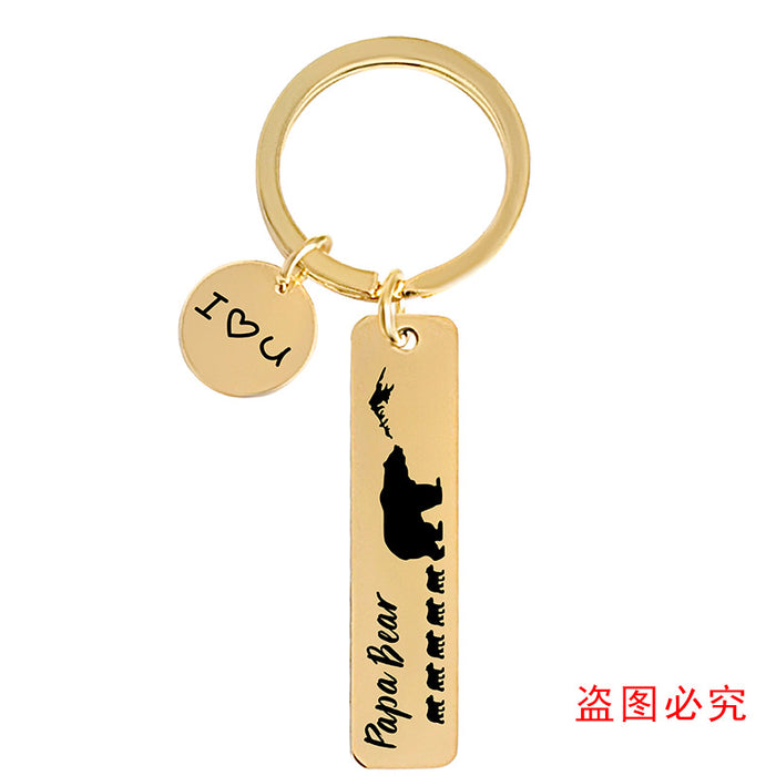 Wholesale metal keychain pendant bear father's day holiday gift metal keychain lettering MOQ≥2  JDC-KC-GangGu042