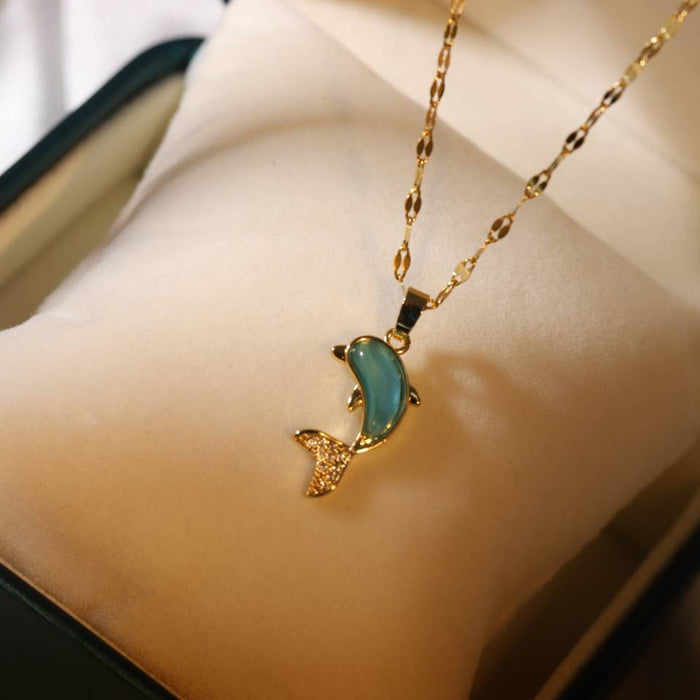 Wholesale Necklace Stainless Steel Dolphin Opal Clavicle Chain JDC-NE-MingYuan002