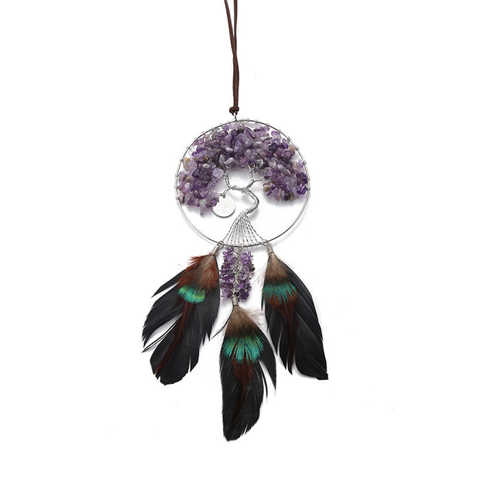 Wholesale Tree of Life Natural Stone Crystal Dreamcatcher MOQ≥2 JDC-DC-GRong001