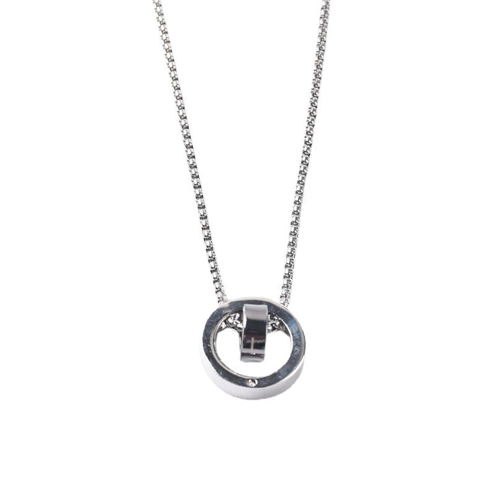 Wholesale Necklaces Titanium Steel Fashion LOVE Double Ring JDC-NE-JiaM002