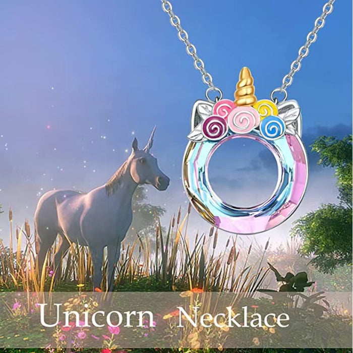 Wholesale Fashion Personality Unicorn Versatile Colorful Crystal Necklace MOQ≥2 JDC-NE-ZiB035