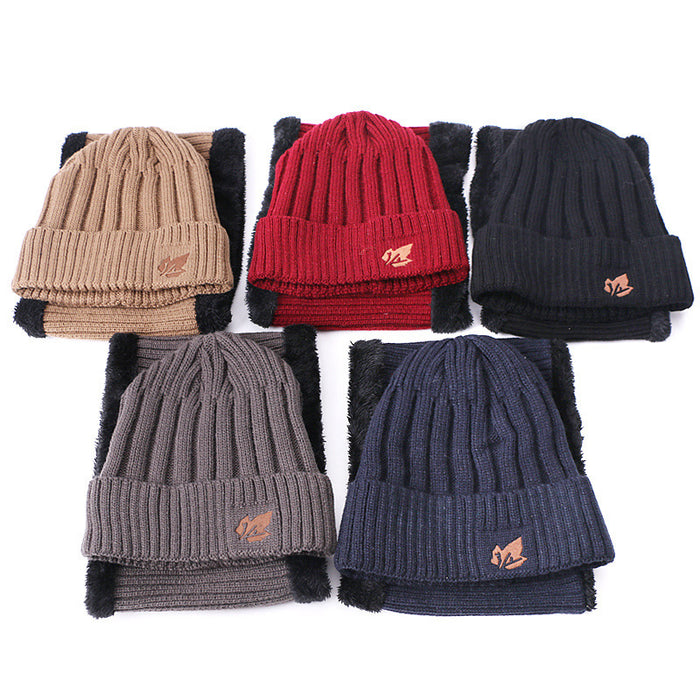 Wholesale Hat Wool Men's Fleece Warm Knitted Neck 2-Piece Set JDC-FH-Rongz006