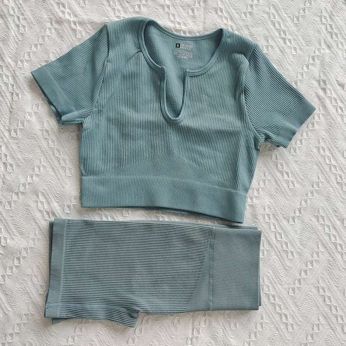 Wholesale Bust Short Sleeve Shorts Suit U Neck Seamless MOQ≥2 JDC-SW-Chunw002