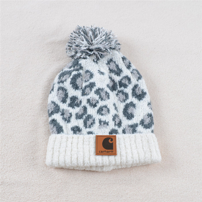 Wholesale Hat Cotton Leopard Print Sweater Hat Hair Ball MOQ≥2 (F) JDC-FH-KuT005