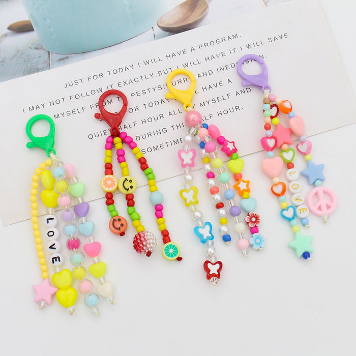 Wholesale Keychains Rice Beads Smoky Acrylic Beaded Smiley Face JDC-KC-YWJX002