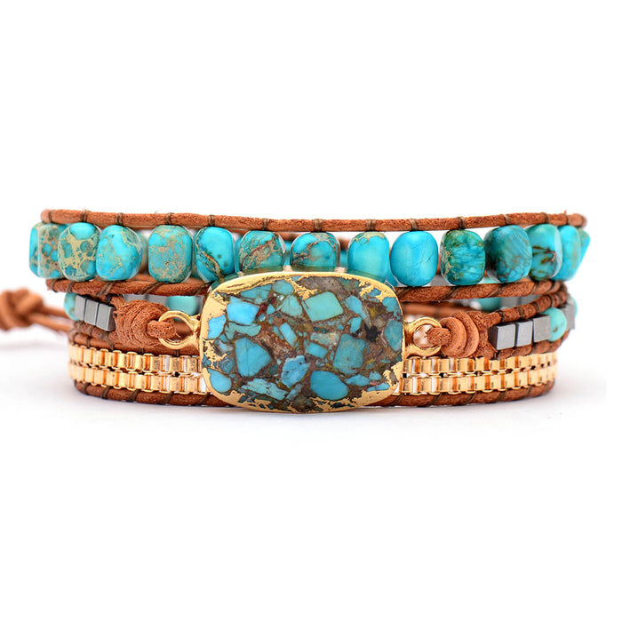 Wholesale bracelet hand braided boho cut corner turquoise MOQ≥2 JDC-BT-Lvze002