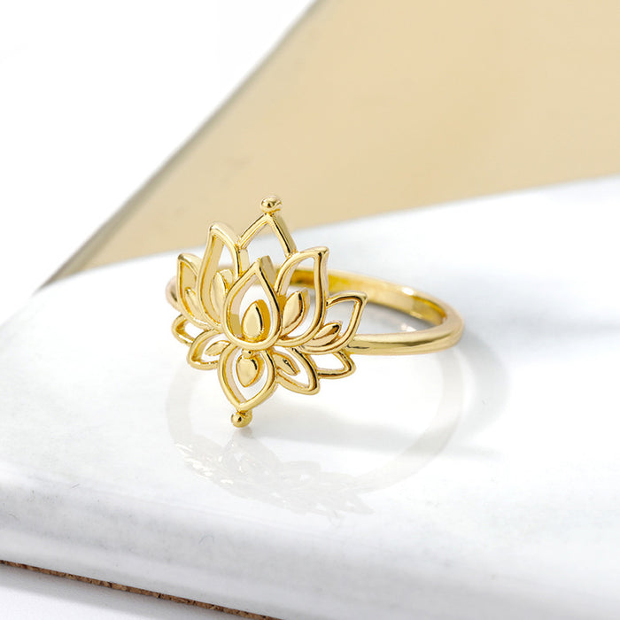 Wholesale Ring Personality Hollow Lotus Brass JDC-RS-MJ006